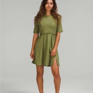Lululemon Cotton Wrap-Front T-Shirt Dress - Bronze Green Size 6